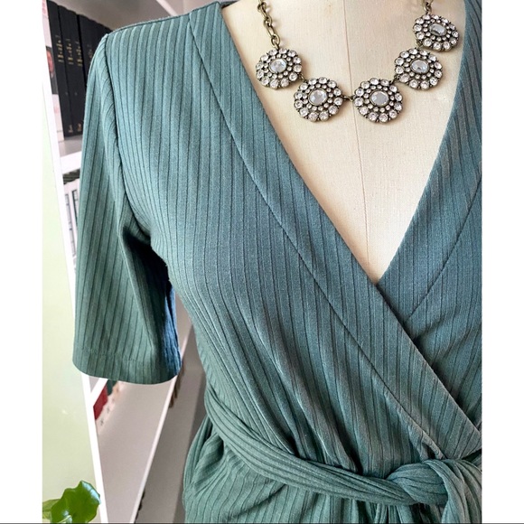 Loft Ribbed Wrap Top in Green - Picture 4 of 7